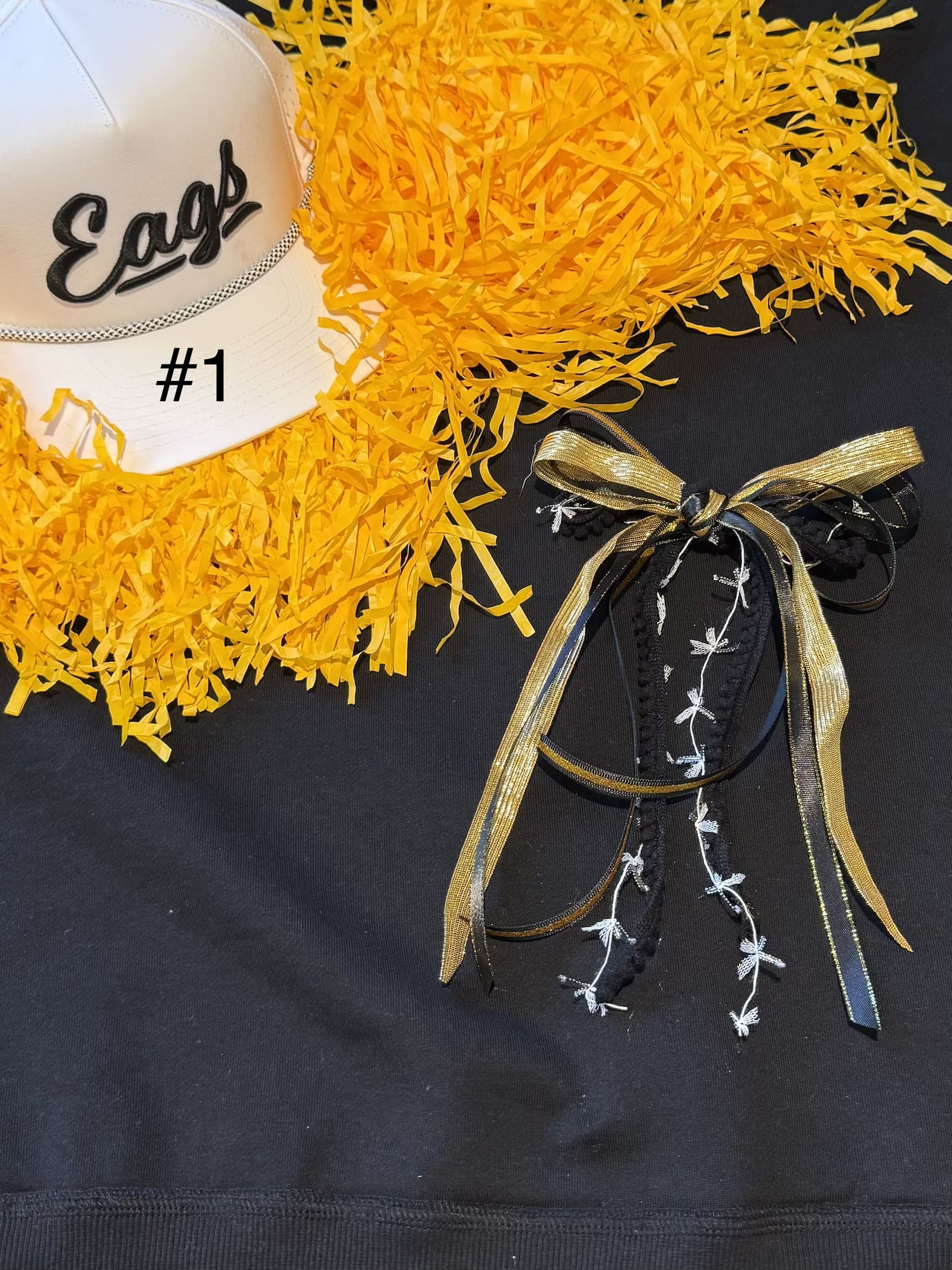 Hand Tied Black & Gold Bow