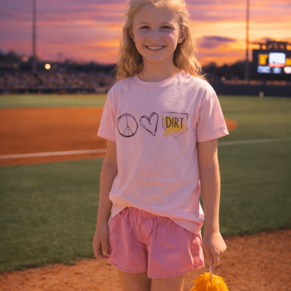 Peace, Love, DIRT! Youth Tee - Pink